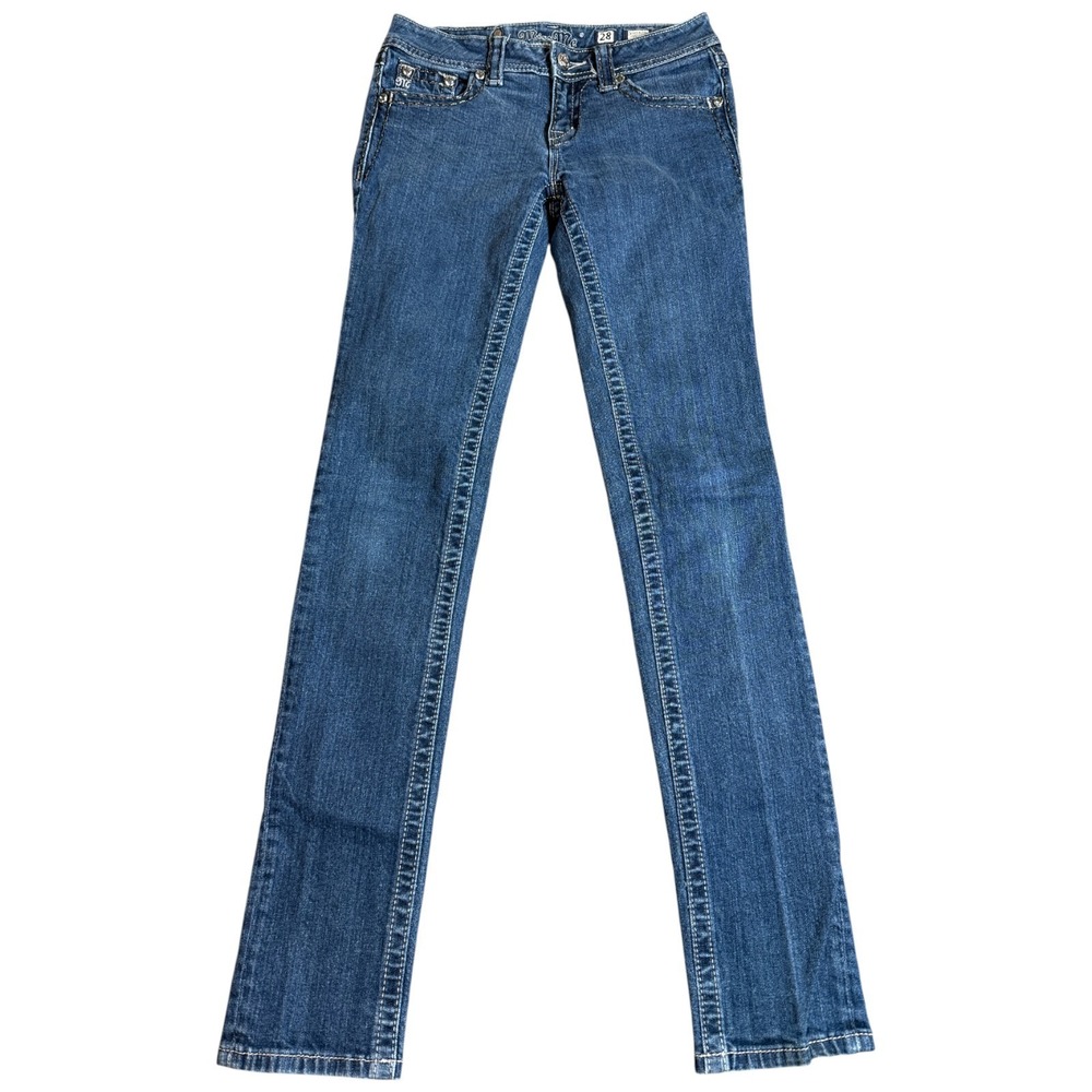 Miss Me Signature Skinny Flap‎ Pocket Dark Wash Low Rise Womens Blue Jeans 28x33